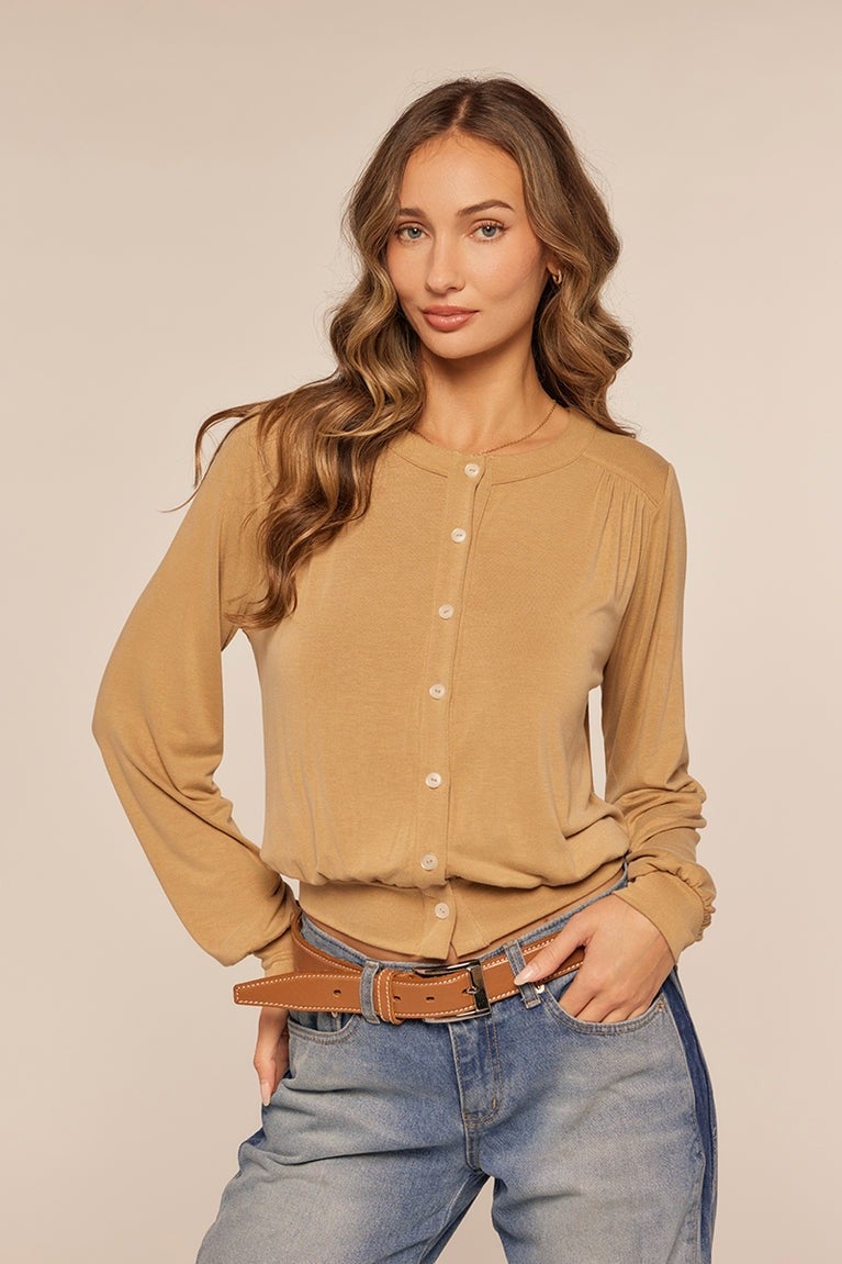 Ember Top - Camel Button Down | The Unique Boutique